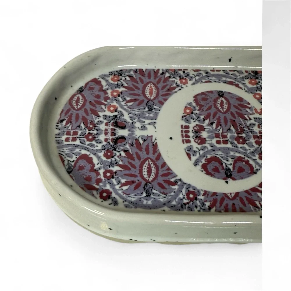 Anthropologie Block Printed Monogram C Floral Trinket Dish